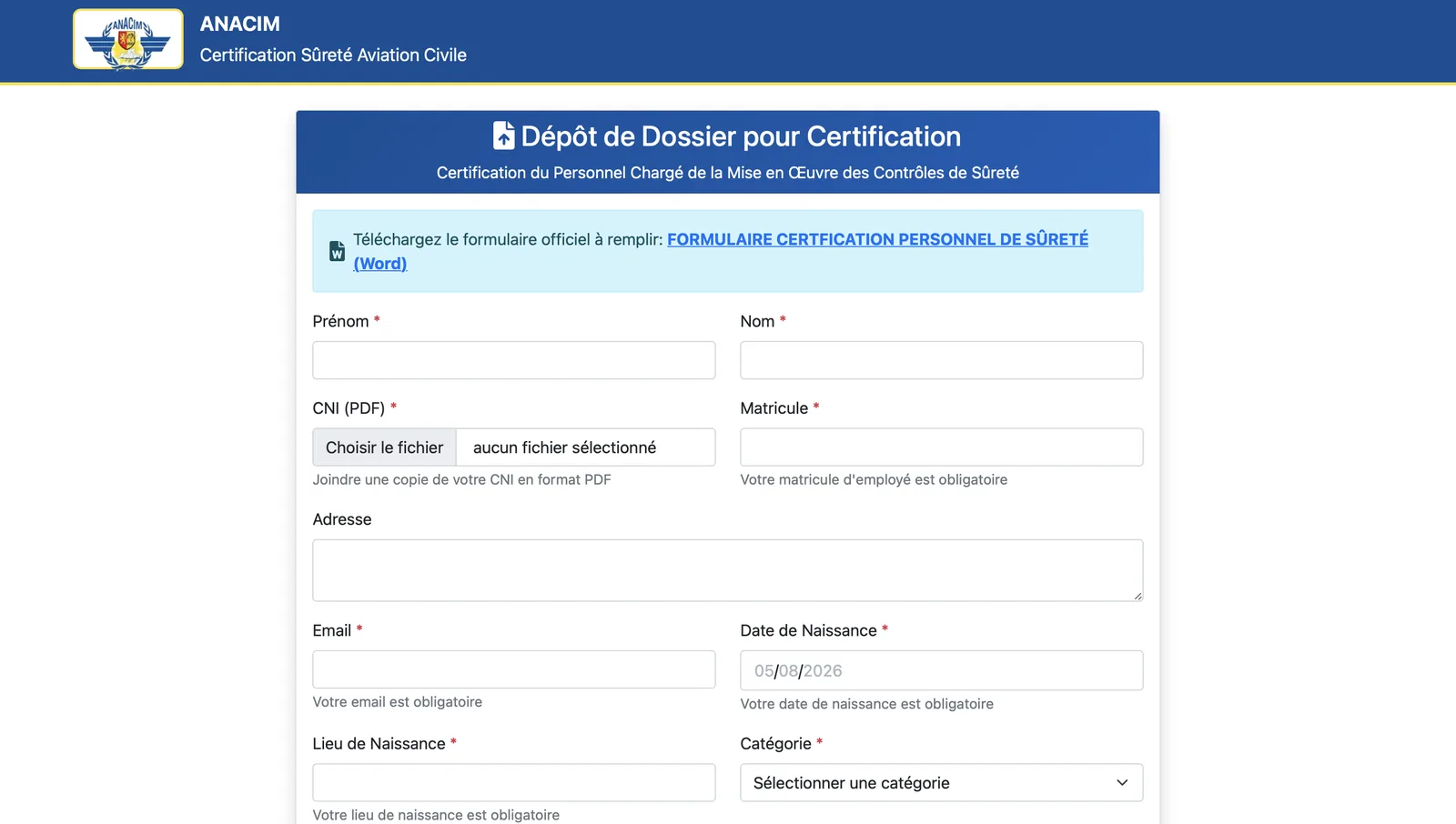 ANACIM Certification - Inscription & Examen en Ligne